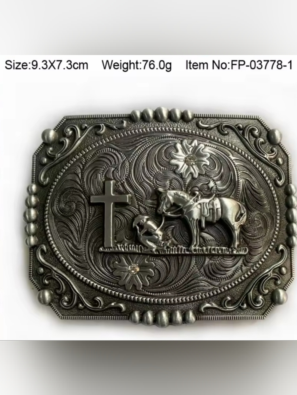 New Western Faith Horse and cowboy at cross Belt buckle